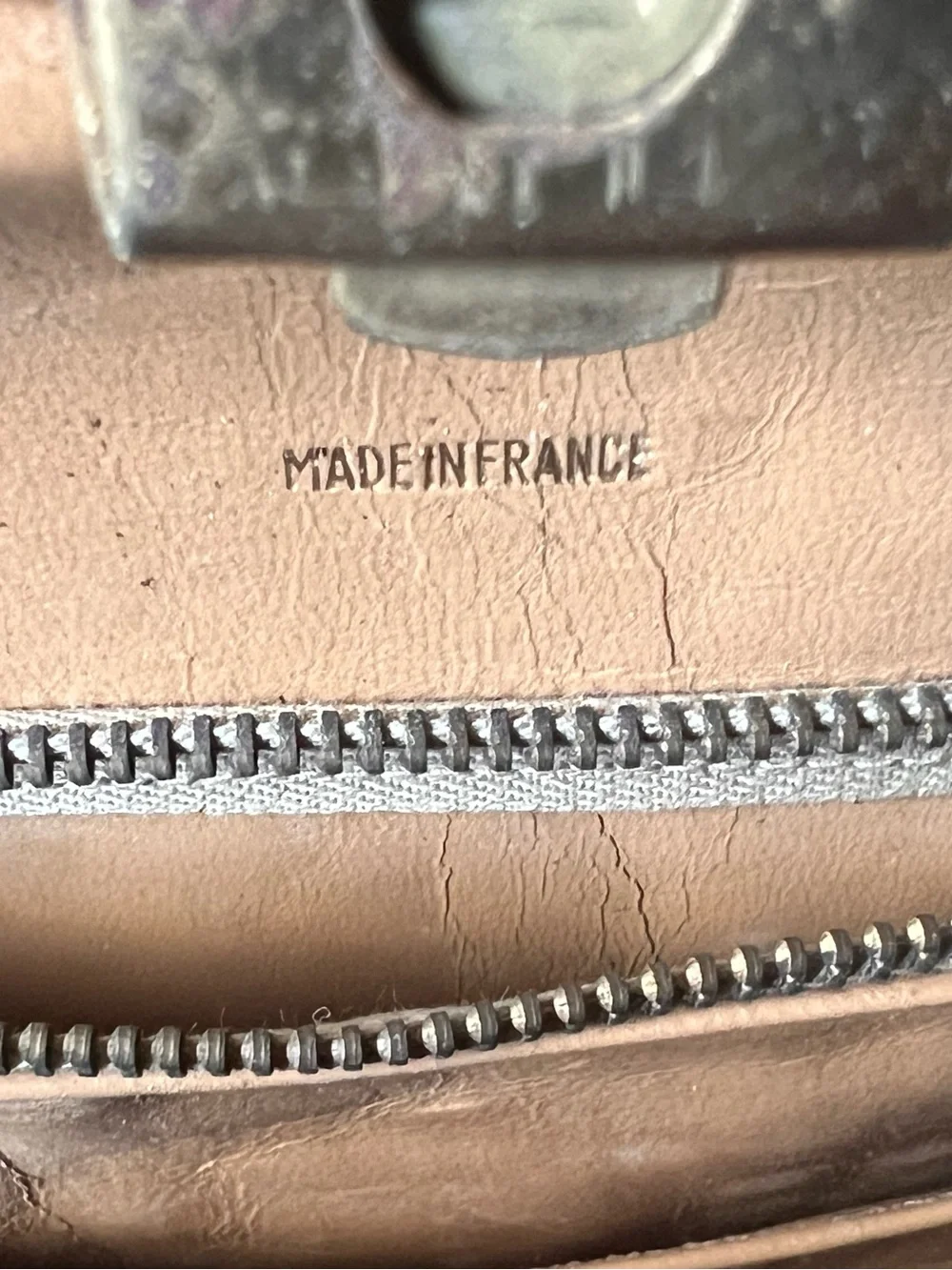 Vintage French Brown Leather| Made in France Top Handle Handbag | 1950s 1960s